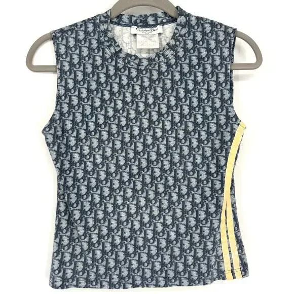 トップス 00s Christian Dior trotter cropped top CHRISTIAN DIOR Trotter Print Swarovski No. 1 Tank Top | eBay